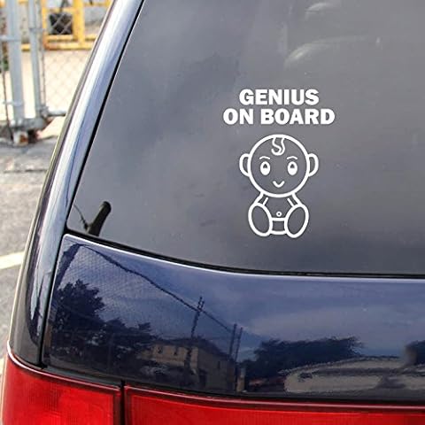 Best In Auto Happy Baby on Board Decal Genius Vinyl Sticker 6 Inches Large Rear Window White Gloss Car Truck Van SUV Cover