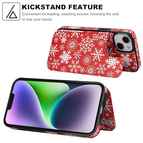 Image of HAOPINSH for iPhone 13 Wallet Case with Card Holder, Christmas Santa Snowflake Back Flip Folio PU Leather Kickstand Card Slots Case for Women Girls, Double Magnetic Clasp Shockproof Cover 6.1 inch
