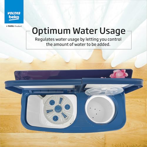 Image of Voltas beko, A Tata Product 8.5 kg 5 Star Semi-Automatic Top Load Washing Machine With Double Water Fall technology (WTT85DBLG /FLRB5, Blue, Special Pulsator & 5 Knob Control Method)