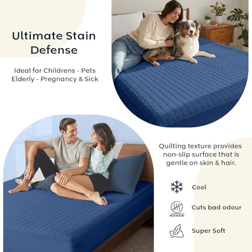 Image of Ayka 100% Waterproof Quilted Mattress Protector King Size 78x72 inch Breathable Noiseless Ultra Soft Fitted Bed Protector Mattress /Bed Cover (Medblue, King (78 * 72 inch))
