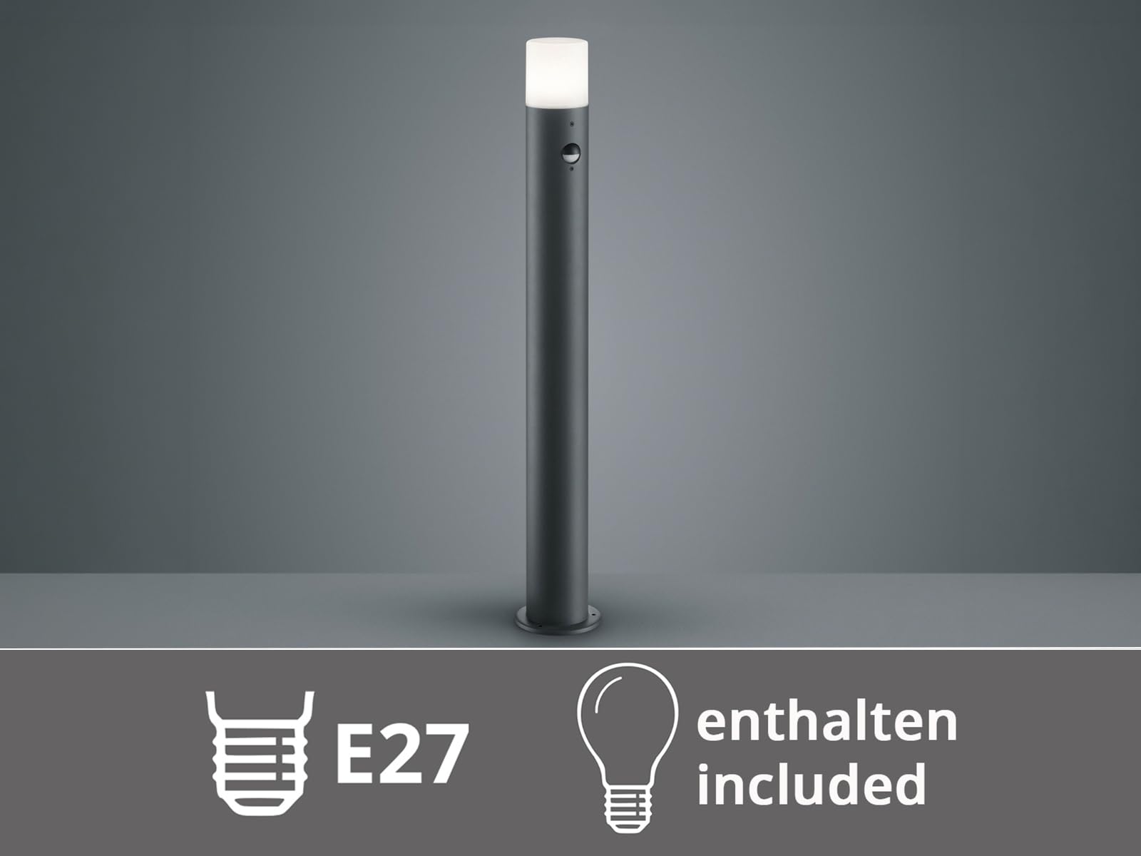 meineWunschleuchte Wege-Leuchte mit Bewegungsmelder Aluminium Anthrazit | mit E27 LED, Höhe 80cm, moderne Pollerleuchte, Schutzklasse IP44, für Wegbeleuchtung Garten Außen