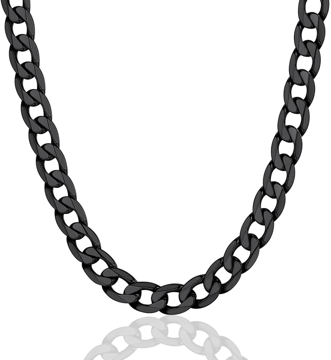 ChainsPro Cuban Chain Necklace for Men, Silver/Black/Gold Plated Stainless Steel Cuban Link Chains Mens 4/6/9/13 MM Width,14"-30" Length Hip Hop Accessories Jewelry Gifts for Father's Day Christmas
