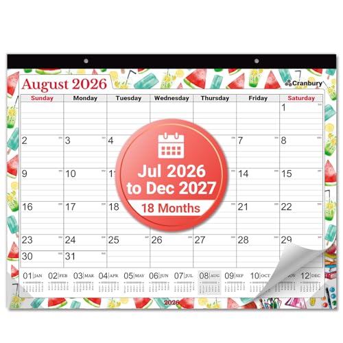 CRANBURY Desk Calendar 2026-2027 22x17 Jul. 2026 to Dec. 2027 Thick Paper Sturdy Backboard 18 Months Calendar for School Office Desktop Organizing Large Wall Monthly Planner with Stickers