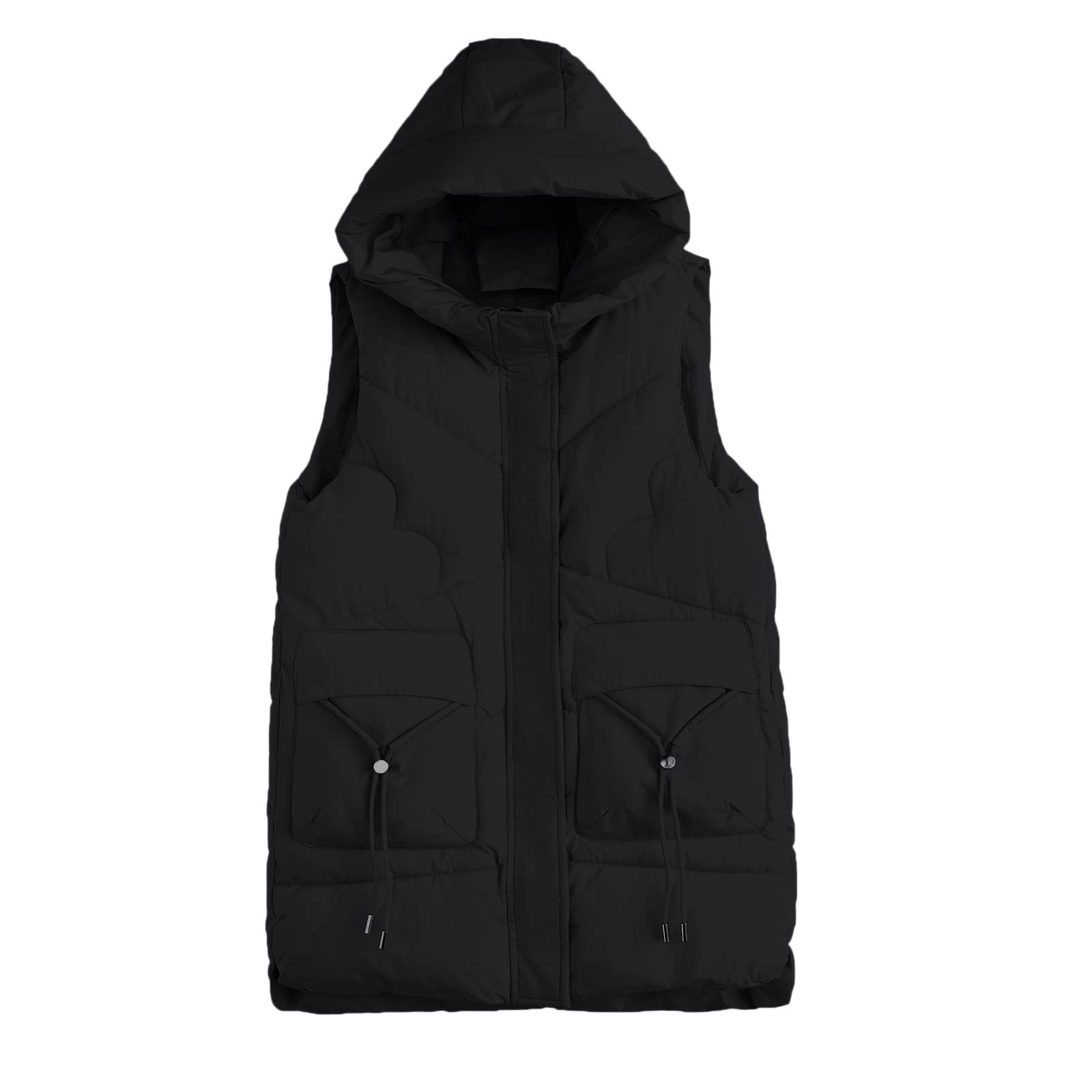Coats for Women Quilted Winter Vest Sleeveless Puffer Jacket Full Zip Running Track Jacket Heavy Parka Coat with Hood Plus Size Hoodie with Pockets
