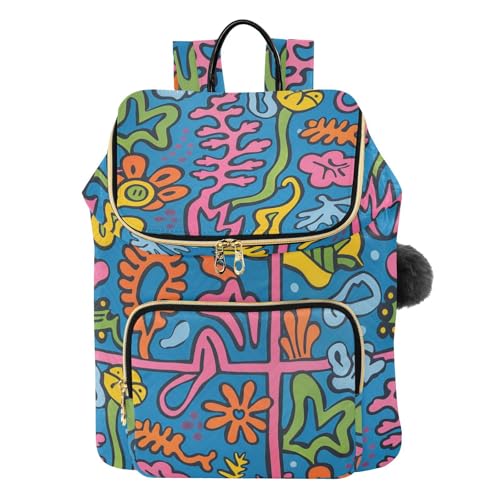 KLL Brightly Colored Abstract Object Women Backpack Stylish Lightweight Travel Bag Ladies Shoulder Bag for Gym Shopping Travel