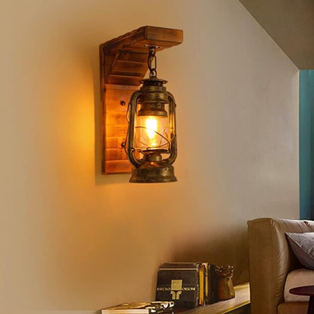 Lámparas De Pared Antiguas De Madera Aplique Metálica Retro Pantalla De Vidrio Lámpara De Pared Interior para Villas Rurales Dormitorio Sala De Estar Mesa De Comedor Barra Cafetería Marrón
