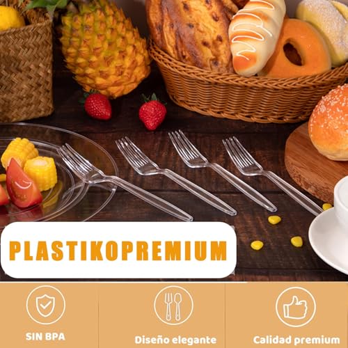 Plastikgabel 100 Stück | Plastikbesteck Plastikgabeln | Mehrweg & Robust Plastik Gabel | 12cm Kuchengabeln Plastik | Spülmaschinenbeständig gemäß