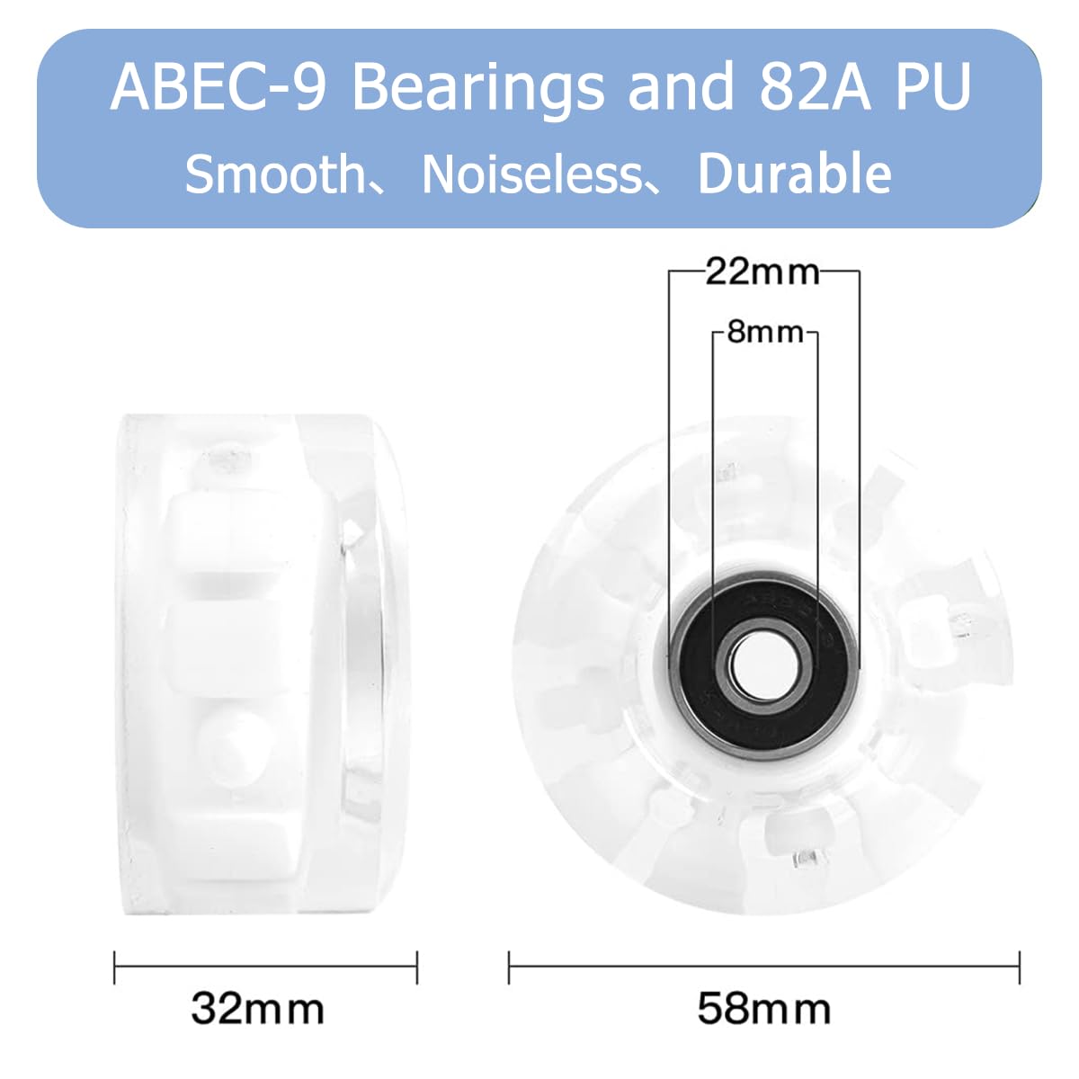 Light Up Roller Skate Wheels with Bearings Installed for Outdoor or Indoor 8 Pack of 58×32mm, Skateboard and Quad Skates Accessories (B-Multicolor - RBG)