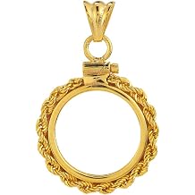 14K Yellow Gold Rope Screw Top American Eagle Coin Bezel - Pendant