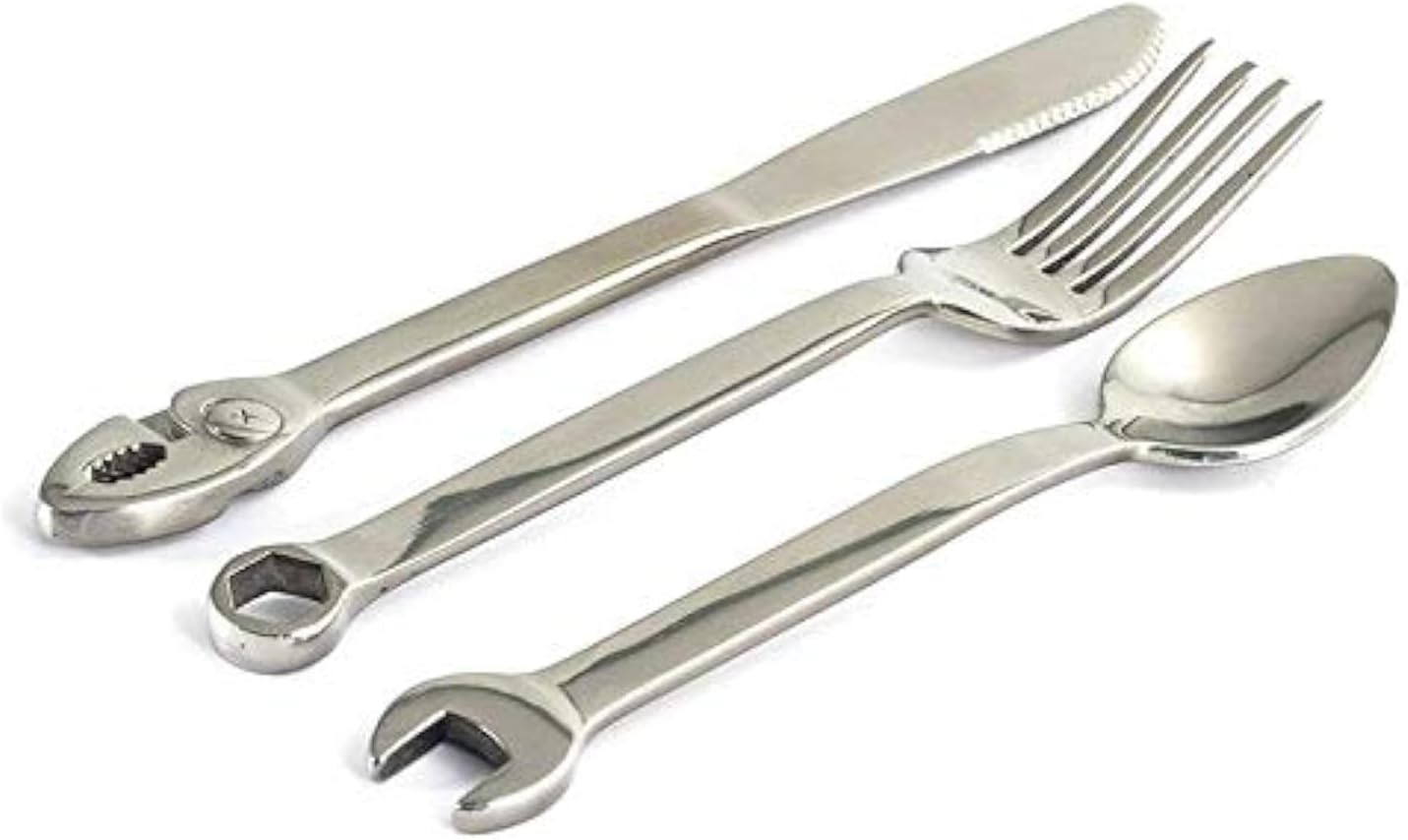 – LARGE 3-piece Silverware Set Tool Fork, Knife and Spoon + Silverware Case Storage - Unique Novelty Flatware & Cutlery Set - Kitchen Utensil Set is a Greata Gift & Conversation Piece
