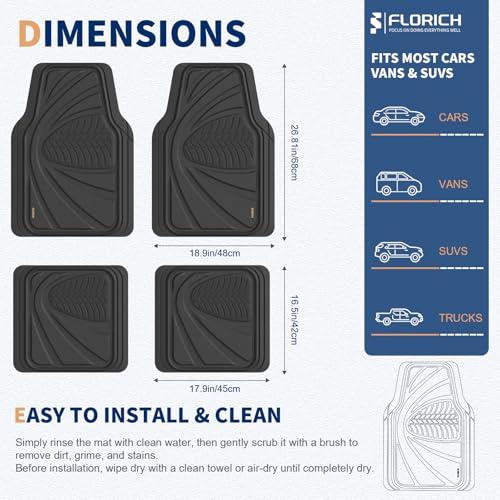 Image of FLORICH Car Floor Mats, Waterproof Universal Heavy-Duty 4 Pieces Rubber Floor Mats for Cars, Full Set Car Mats with Anti-Slip Backing Fit for Most SUV, Vans,Trucks, Sedan(Black)
