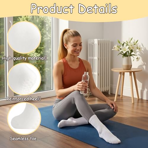 Image of Jspupifip 4 Pairs Pilates Grippy Socks for Women, Long Non Slip Yoga Socks with Grips Crew Socks for Pilates Barre Hospital