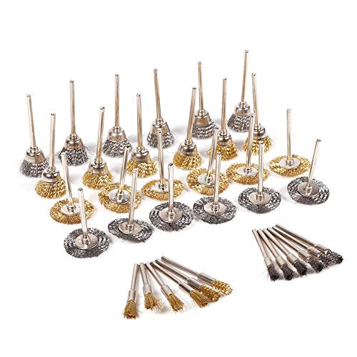 36 Pieces Stainless Steel and Brass Wire Brushes Wheel Cup Pen Brush Set Polishing Attachment Kit for Dremel Grinder Rotary Tools (Silver and Gold)