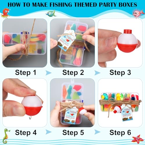 Image of Wonderjune 72 Sets Fishing Party Favors Candy Little Tackle Boxes with Red White Floater Thank You Cards for Making My Reel Fun Fishing Theme Party Decorations