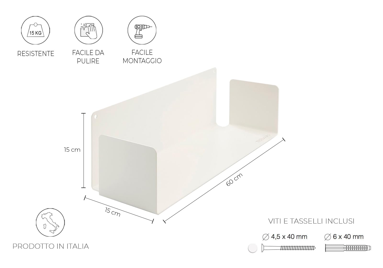 Mensole da Parete per Libri 60 cm Acciaio Naturale Design Invisibile Minimalista Made in Italy