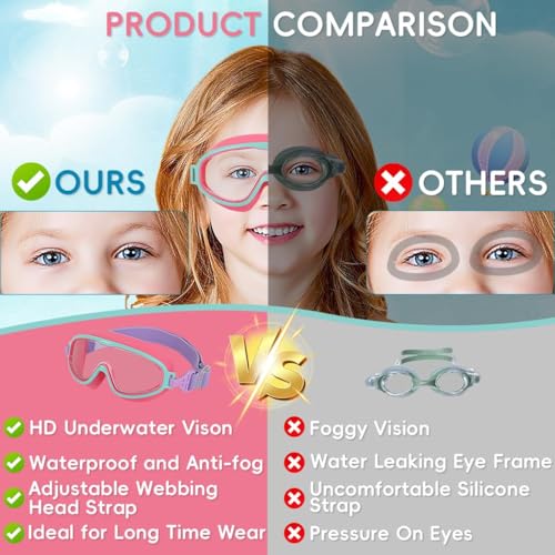 Image of Kids Swimming Goggles, Swimming Goggles for Kids 6-14, Anti Fog, UV Protection, No Leaking Wide Vision for Boys Girls