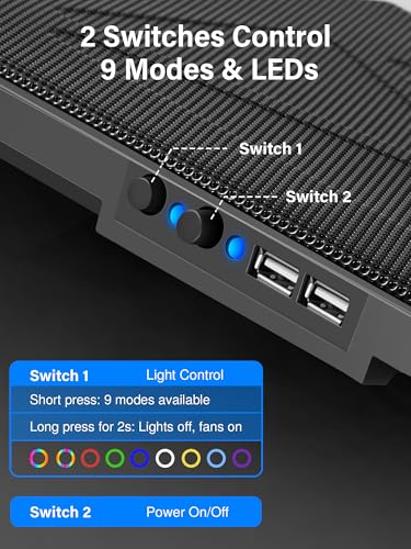 Image of Kootek Laptop Cooling Pad, Laptop Cooler with 5 Quiet Fans for 12 inch-17 inch Computer PC Notebook Gaming Laptop Fan, Height Adjustable Laptop Cooling Stand Laptop Accessories (Multi Colors)