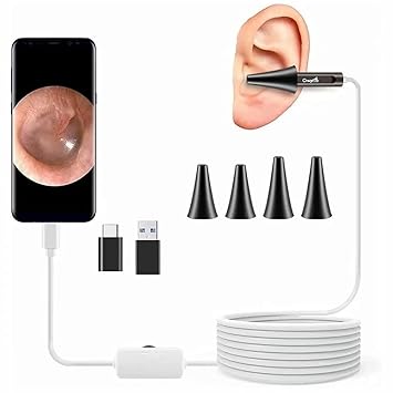 CrazyFire USB Otoscope, Digital Ear Scope 1.3 Megapixels 720P HD Ears Inspection Camera with 6 LED Lights for Micro USB and USB-C Android Devices, Windows , MAC/PC