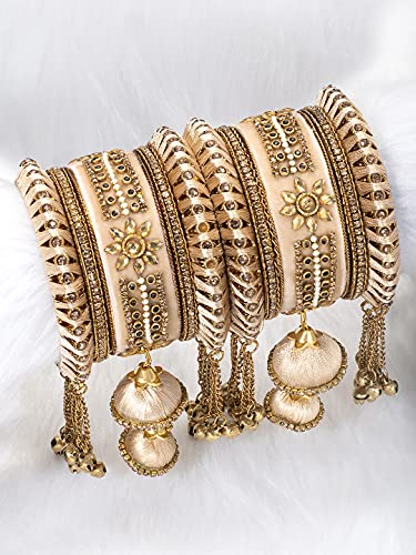 Image of Peora Velvet Matching Kundan Floral Silk Thread Chura Bangle Set for Women (2.8 inch)