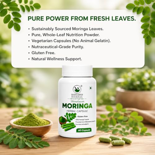 Image of Himalayan Moringa Capsules | Helps Naturally Boost Energy Level, Improves Stamina, Rich In Vitamins & Minerals | 60 Veg Capsules | GMP Certified Organic