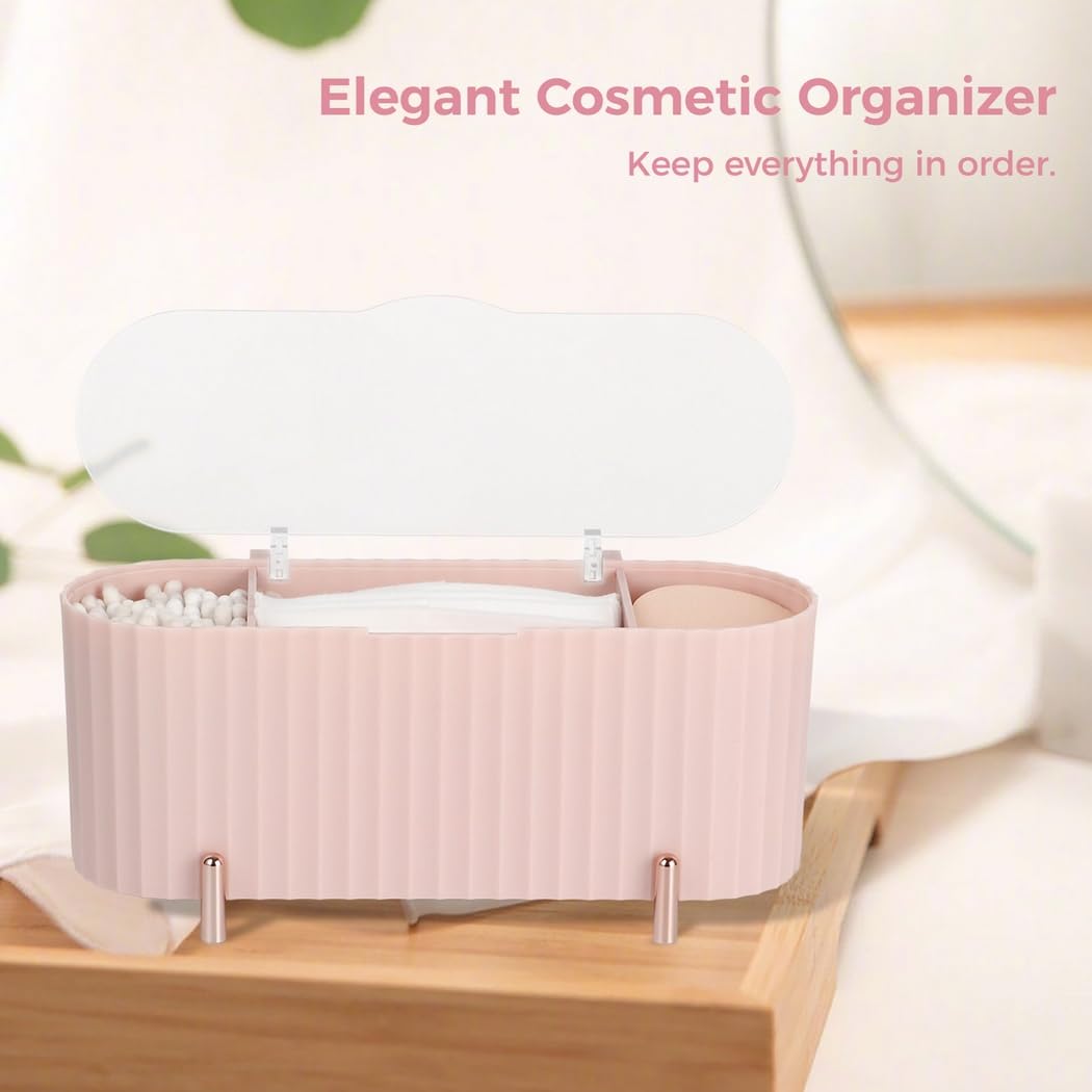 yeeplant Qtip Dispenser con 3 scomparti, supporto per tamponi di cotone e tamponi, organizer per cosmetici con coperchio trasparente, contenitore per trucchi per bagno, toeletta, armadietto per trucco