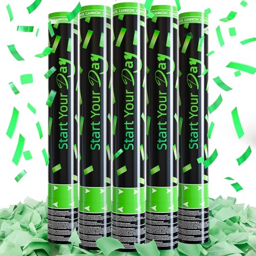 Confetti Cannons Confetti Poppers 5 Pack 15 Inch Biodegradable Party Poppers Confetti Shooters WORKKEEP Green Confetti Pop for Birthday Wedding Celebration New Year Decorations Air Powered Confetti