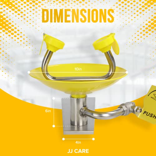 Jj Care Eye Wash Station [Contains Yellow Eye Wash Basin] - Wall Mounted Heavy Duty Stainless Steel Based - Dual Spray Heads Emergency Eye Wash Station - Portable First Aid Eye Wash Units #TOP4