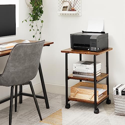 Vasagle Industrial Printer Stand, 3-Tier Machine Cart With Wheels And Adjustable Table Top, Heavy Duty Storage Rack For Office And Home, Rustic Brown And Black Uops003B01 #TOP2