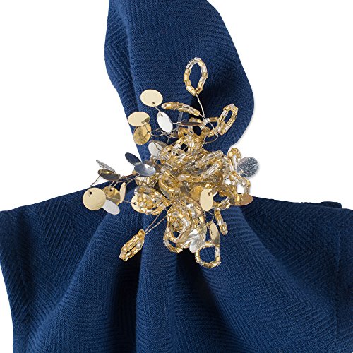 Dii Christmas Thanksgiving Holiday Tabletop Décor Collection Decorative Napkin Ring Holder Set, 1.5" Diameter, Gold Beaded Sparkle, 6 Piece #TOP3