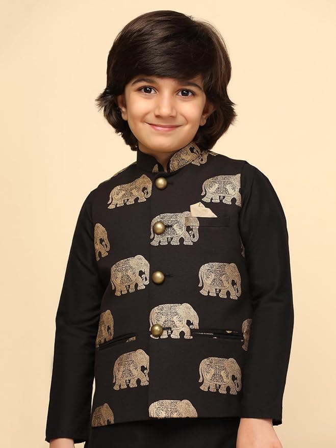 Boy's Printed Cotton Nehru Jacket- Traditional Indian Waistcoat for Festive Occasions3