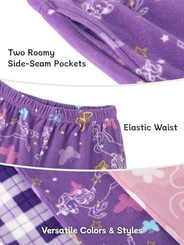 IHU 3 Pack Girls Pajama Pants Micro Fleece Soft PJ Bottoms for Kids Cute Print Lounge Sleep Clothes with Pockets3