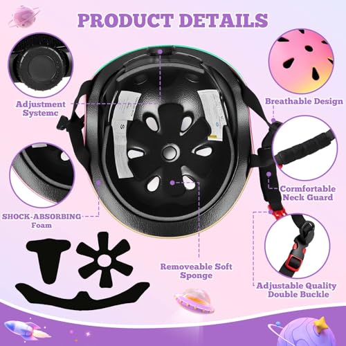 Image of Kids Bike Helmet Set Adjustable for Children, Boys, Girls and Teenagers Aged 3-14 Years Includes Elbow, Knee, Wrist Guards Children's Helmet Protection Set for Bikes SkateboardsRollerskates