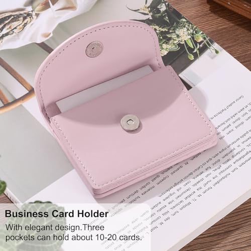 Image of uxcell PU Leather Business Card Case, Business Name Card Holder Wallet with Magnetic Shut Pocket Holder for Women Credit ID Card, Pink