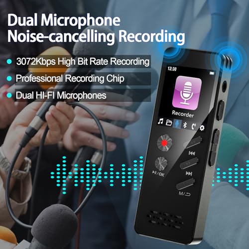 128G Digital Voice Recorder with Playback Bluetooth 1000mAh Battery Speaker Recorder MP3 Player Audio Recorder for Lectures Meetings Interviews Voice Audio