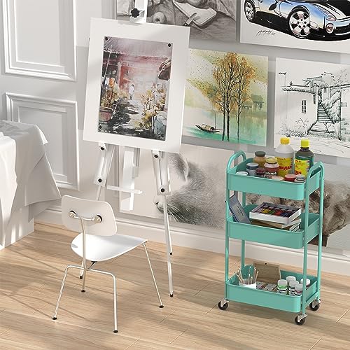 Image of MAX Houser 3-Tier Rolling Utility Cart with Caster Wheels,Easy Assembly, for Kitchen, Bathroom (Turquoise) | Easy Assembly, multi-purpose storage trolley for kitchen, rolling cart with smooth caster wheels for bathroom