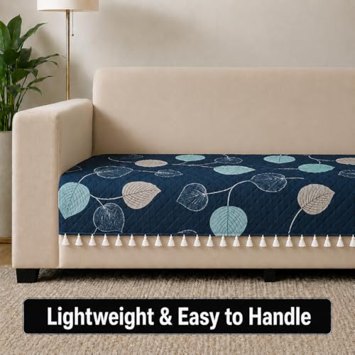 Image of STITCHNEST 'Frostvine Collection' 2 Seater Sofa Cover| Cotton Quilted Fabric, Decorative Tassels, Washable & Durable for Modern Living