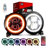 TMORI 9 Inch Multi-Color LED Headlights with Angel Eyes Ring DOT Hi/Lo Beam 9' Round Headlights Remote Phone APP Control Compatible with Je-ep Wrangler JL JLU Unlimited & Gladiator JT (2018-2026)