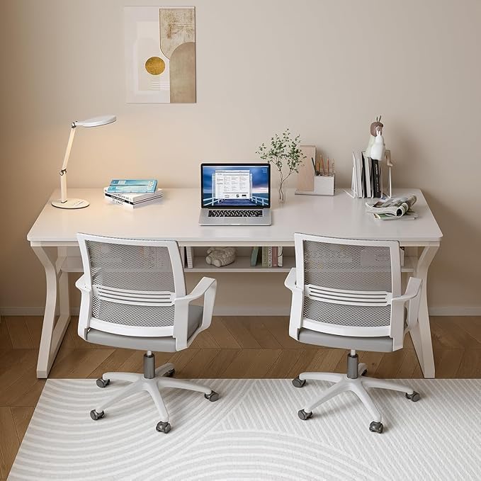 Image of Klaxon Wood & Metal Finish Study Table | 1 Year Warranty Study Table for Students /Adults, Computer Table, Office Table (Arko White, DIY Installation) (Black, 150 CM) (White - Arko new)