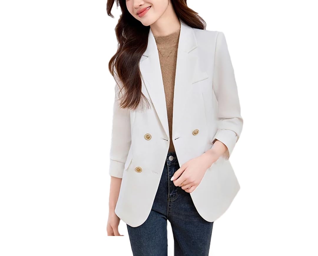 Womens Double Breasted Blazers Spring Business Casual Formal Jacket Coat Outerwear Plus Size Work Wear