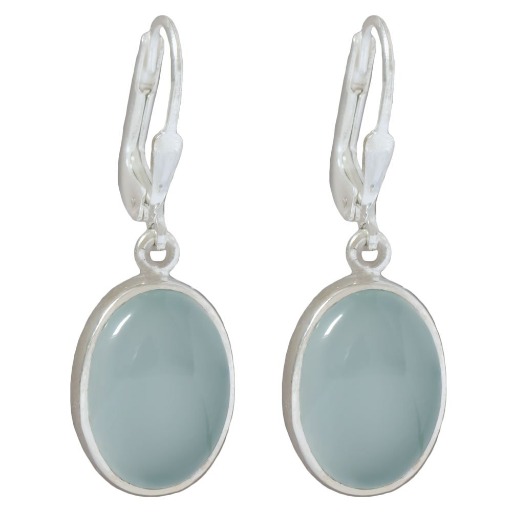 Orecchini In Argento 925 Con Calcite Blu – Pietra Ovale 10x14 Mm, Lunghezza 3,3 Cm, In Regalo Con Certificato - 2