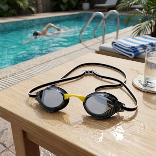 Image of BURNLAB Swimming Goggles for Everyday Pool Use, Clear Vision Lens, Easy Adjustable Strap, Unisex Adult (black (2))