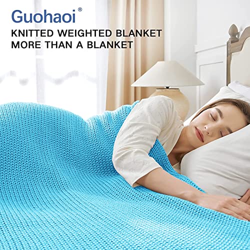 Guohaoi Knitted Weighted Blanket(Blue 50"x60" 10lbs),Home Décor Cooling Throw Blanket for Hot Sleepers,Hand Made Chunky Knit Heavy Blanket or Adults Use on Twin Size Bed