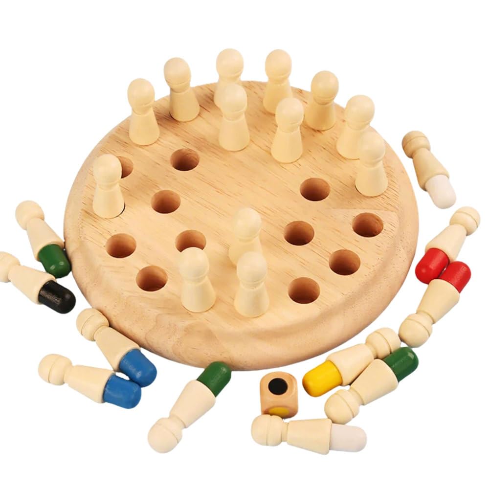ttnmrc Montessori Kids Wooden Memory Chess Board Game