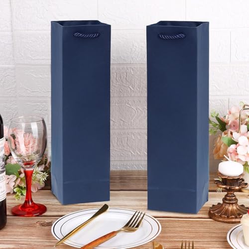 POPOYU Christmas Bottle Gift Bags Multipack,12Packs Christmas Bottle Bags for Wine with Handle New Year Xmas Wine Bottle Bag for Red Wine.Whiskey Champagne Gifts Wrapping (DarkBlue) - Image 4