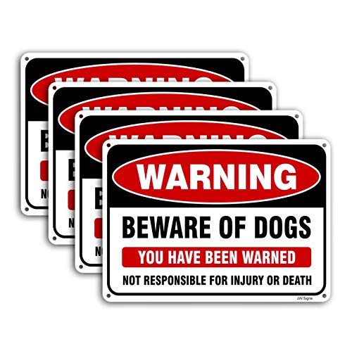 4-Pack Beware of Dog Sign 10x7 inches Rust Free .040 Aluminum, UV Printed- Professional Graphics-Metal Reflective- Easy to Mount- Indoor Or Outdoor Use by JW Signs - Used condition - CA$20.35