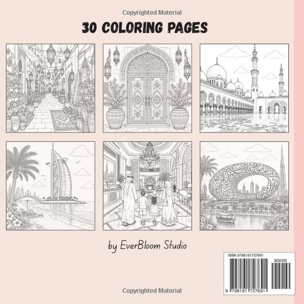 Dubai Coloring Book: 30 Beautiful Dubai Landmarks, Luxury Architecture, Desert, Beaches, Souks & Arabian Scenes to Color, Relax and Unwind image 3