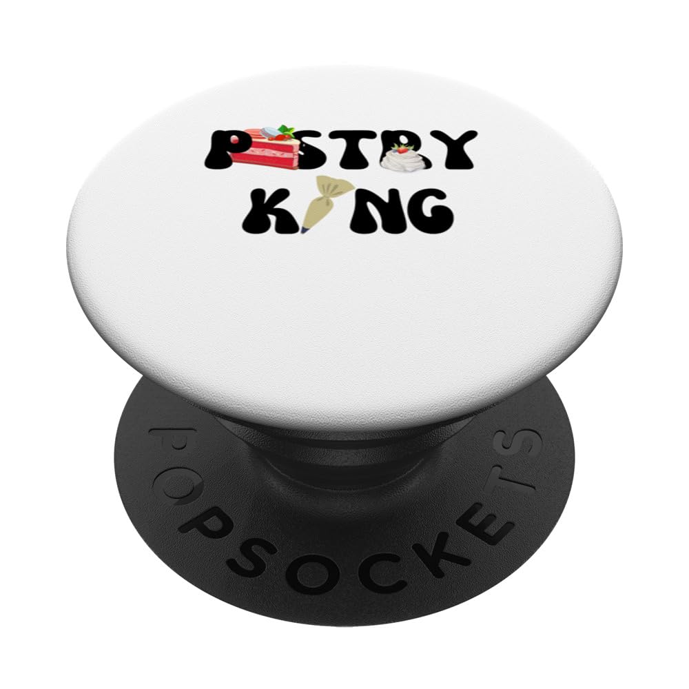 Pastry King Chef Cake Design Vintage Text PopSockets Swappable PopGrip, Black