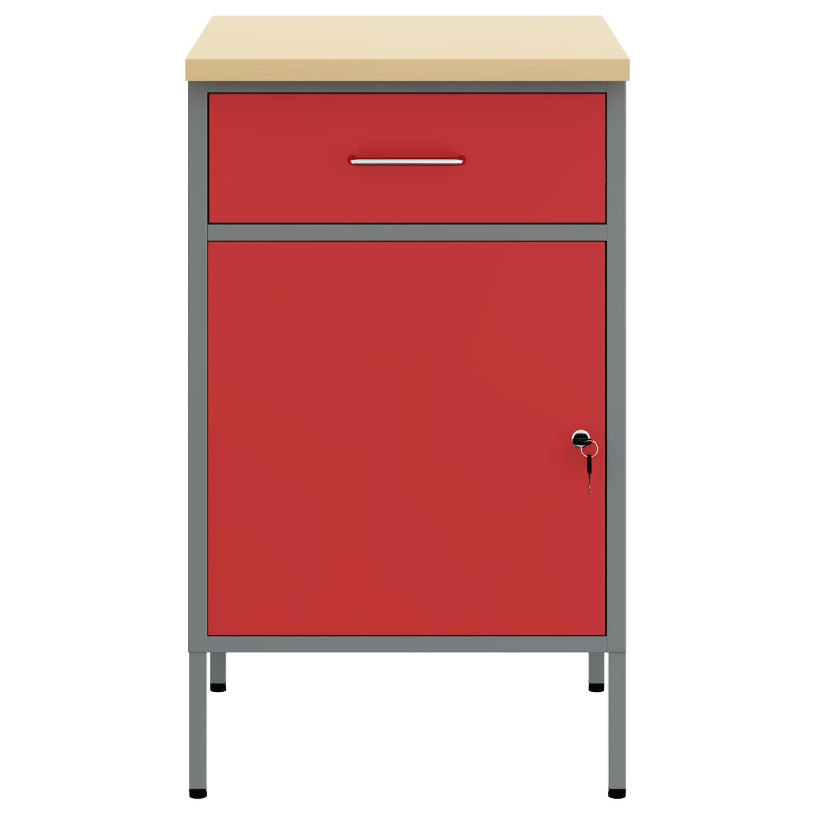 vidaXL Werkbank Rot und Grau 50 x 55 x 85 cm Ingenieure Holz und Stahl, Werkstatt, robuste Werkbank, rechteckiger Tisch, professioneller Arbeitsplatz für Bastler