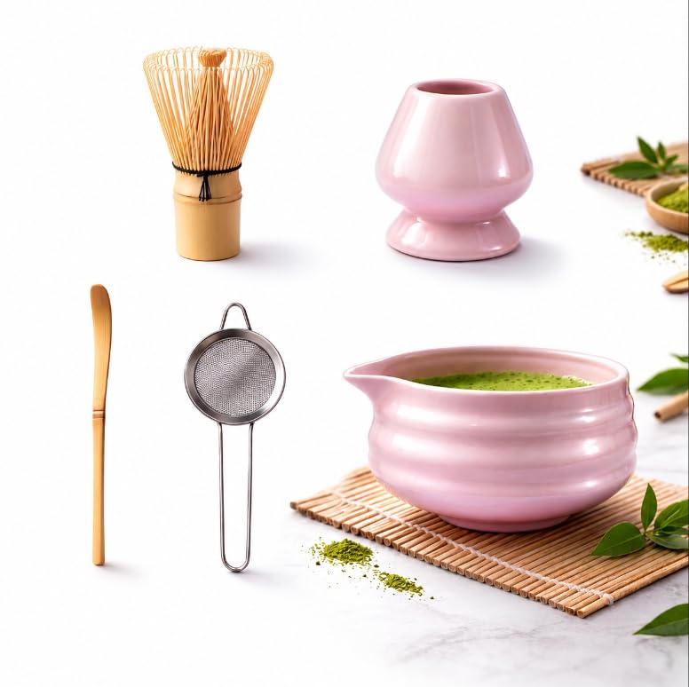 MESHVERSE Matcha Tea Ritual Set, 5 Piece Japanese Kit with Ceramic Bowl, Bamboo Whisk, Scoop, Sifter and Whisk Holder, Colour - Pearl Cotton-image-38