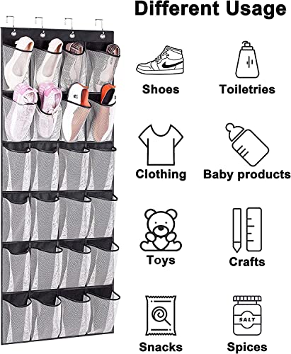 Organizador de zapatos para puerta negro con dos mallas finas de 24 bolsillos colgantes 4